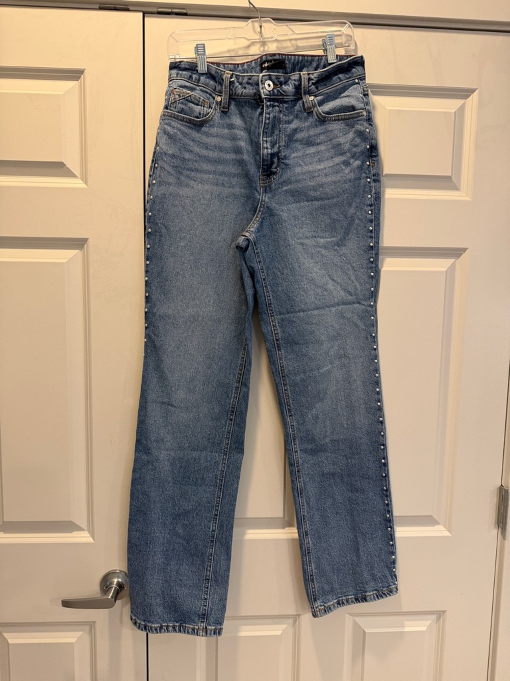 Light Blue Straight-Leg Women's Jeans with Side Stud Detail